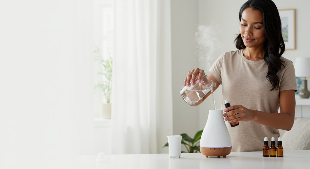Woman preparing an essential oil diffuser
