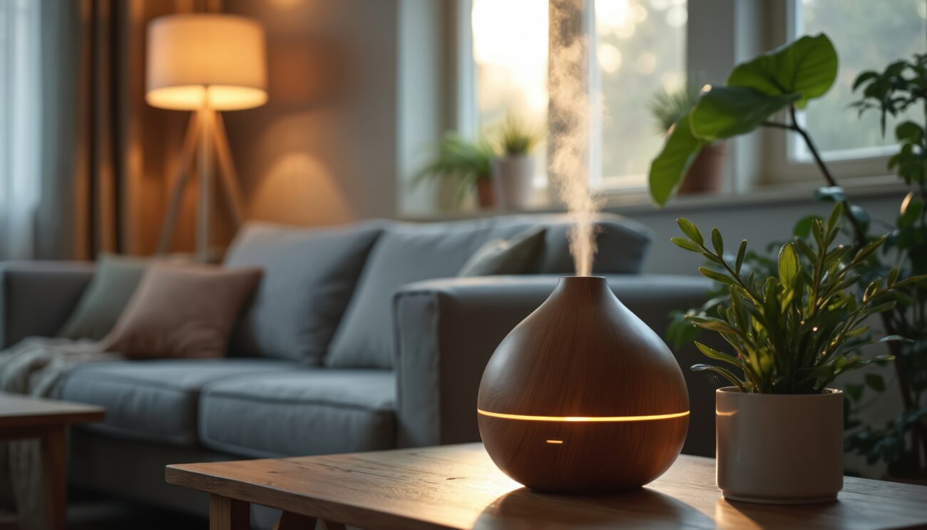aroma diffuser releases vapor mist