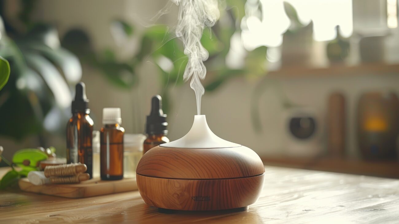 A wooden essential oil diffuser